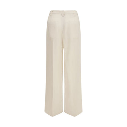 Trousers by Brunello Cucinelli for women in linen viscose twill beige features a sculptural silhouette, showcasing a sculptural straight-leg, regular-fit & wide and long with a sophisticated for a sculptural finish.