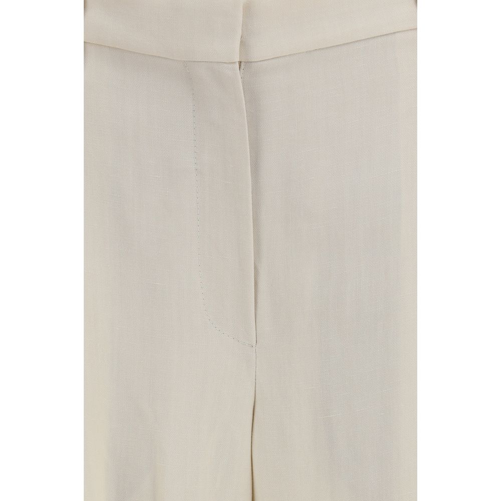 Trousers by Brunello Cucinelli for women in linen viscose twill beige features a artisanal silhouette, showcasing a sophisticated straight-leg, regular-fit & wide with a long and for a artisanal finish.