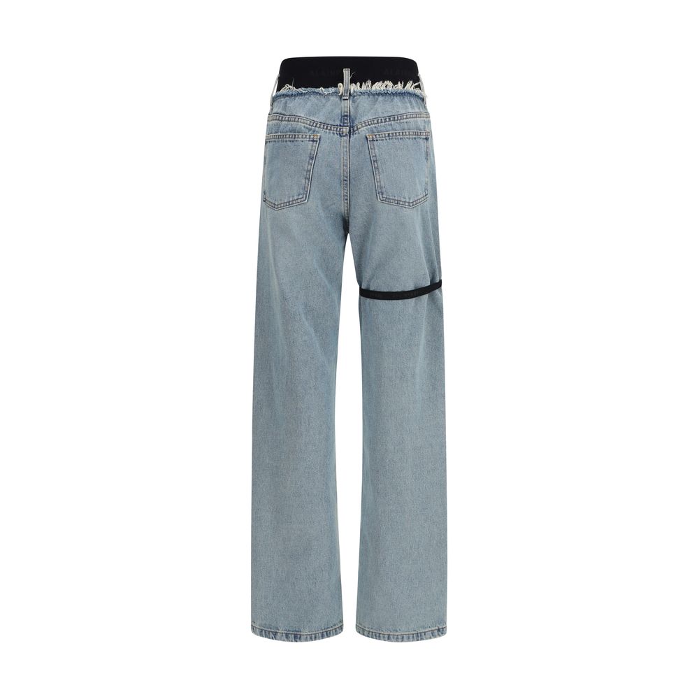 Jeans by ALAINPAUL for women in denim cotton black & blue features an refined tailoring silhouette, showcasing a premium straight-leg & regular-fit with a high rise and long cut for a refined tailoring look.