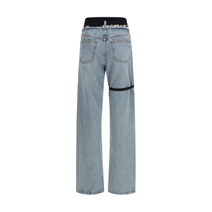 Jeans by ALAINPAUL for women in denim cotton black & blue features an refined tailoring silhouette, showcasing a premium straight-leg & regular-fit with a high rise and long cut for a refined tailoring look.