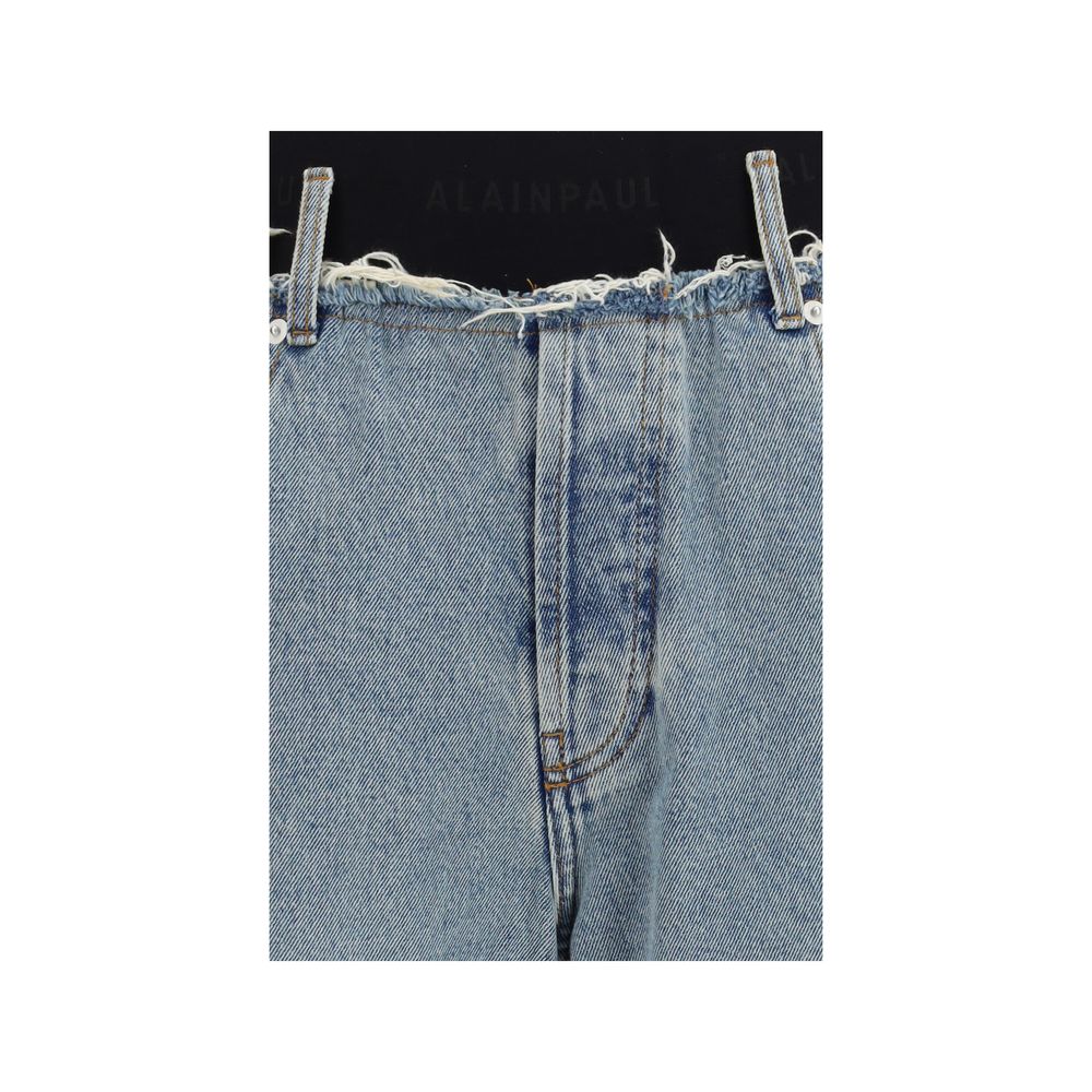 Jeans by ALAINPAUL for women in denim cotton black & blue features a polished silhouette with a polished straight-leg & regular-fit, reaching a polished long and finished with a polished high rise.