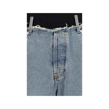Jeans by ALAINPAUL for women in denim cotton black & blue features a polished silhouette with a polished straight-leg & regular-fit, reaching a polished long and finished with a polished high rise.