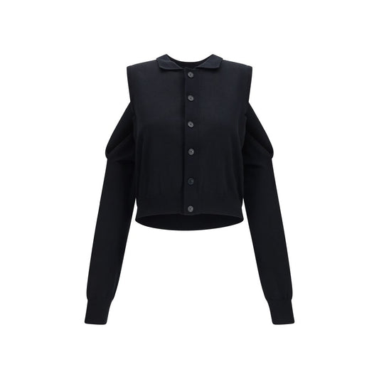 Cardigan by ALAINPAUL for women in polyamide cotton & cashmere black presents a textural silhouette, artfully finished with a textural and long-sleeve for a sophisticated, textural look.