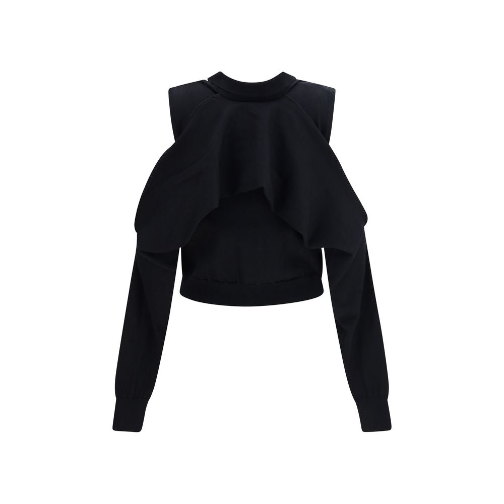 Cardigan by ALAINPAUL for women in polyamide cotton & cashmere black showcases a captivating silhouette, artfully detailed with a captivating and for a truly sophisticated captivating look.
