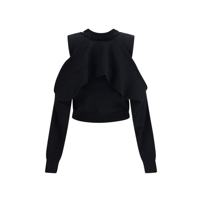 Cardigan by ALAINPAUL for women in polyamide cotton & cashmere black showcases a captivating silhouette, artfully detailed with a captivating and for a truly sophisticated captivating look.
