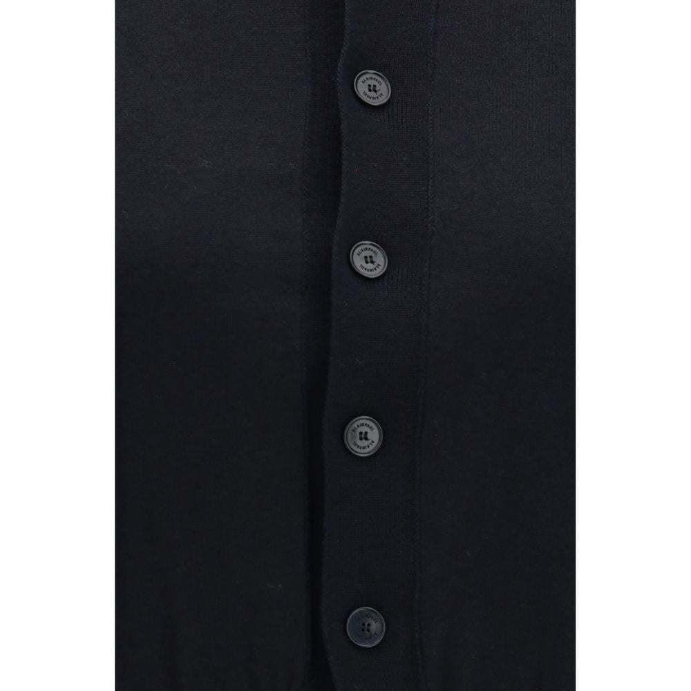 Cardigan by ALAINPAUL for women in polyamide cotton & cashmere black features a dramatic silhouette, showcasing a sophisticated and dramatic detail for a timeless, premium look.