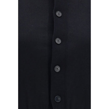 Cardigan by ALAINPAUL for women in polyamide cotton & cashmere black features a dramatic silhouette, showcasing a sophisticated and dramatic detail for a timeless, premium look.