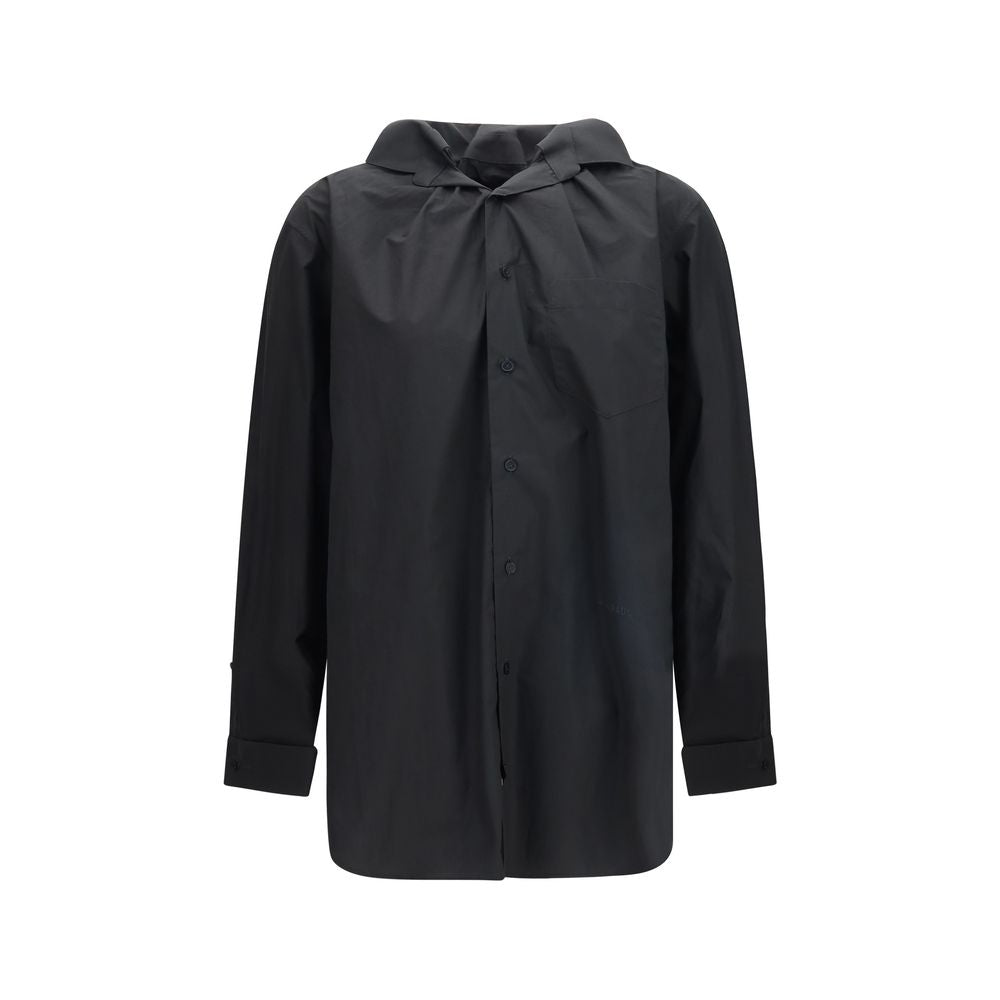 Shirt by ALAINPAUL for women in cotton black presents a discerning silhouette, showcasing a sophisticated hooded high-collar neckline and long-sleeve for a truly discerning finish.