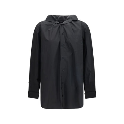 Shirt by ALAINPAUL for women in cotton black presents a discerning silhouette, showcasing a sophisticated hooded high-collar neckline and long-sleeve for a truly discerning finish.