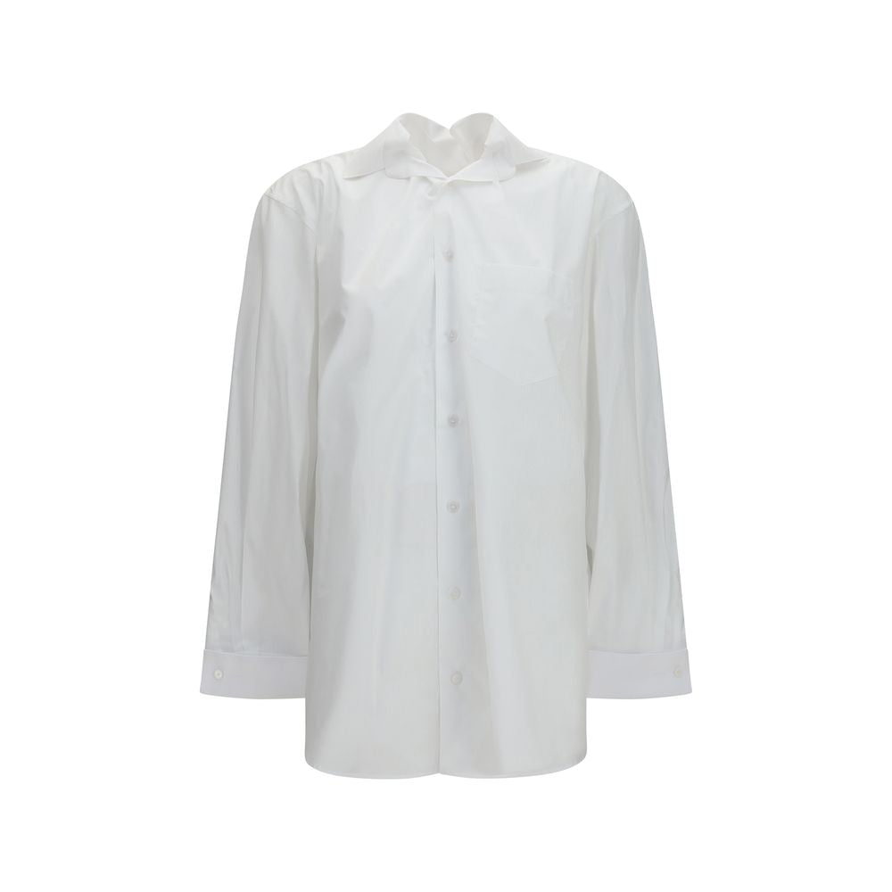 Shirt by ALAINPAUL for women in cotton white, featuring a nuanced long-sleeve and nuanced hooded high-collar neckline for a sophisticated finish.