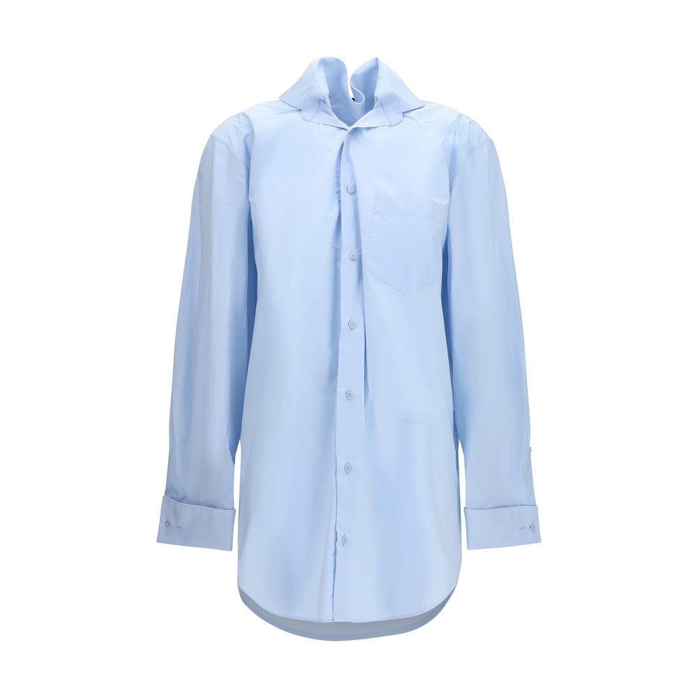 Dress Shirt by ALAINPAUL for women in cotton blue, featuring a nuanced long-sleeve and nuanced hooded high-collar neckline for a sophisticated finish.