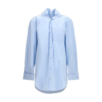Dress Shirt by ALAINPAUL for women in cotton blue, featuring a nuanced long-sleeve and nuanced hooded high-collar neckline for a sophisticated finish.