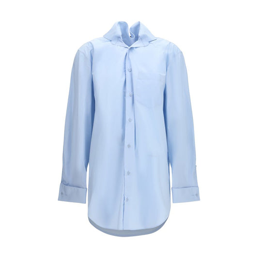 Dress Shirt by ALAINPAUL for women in cotton blue, featuring a nuanced long-sleeve and nuanced hooded high-collar neckline for a sophisticated finish.
