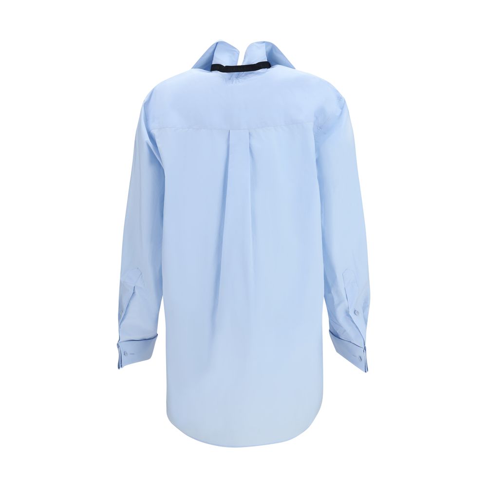 Dress Shirt by ALAINPAUL for women in cotton blue features an polished silhouette, showcasing a sophisticated hooded high-collar neckline and detail for a truly polished finish.