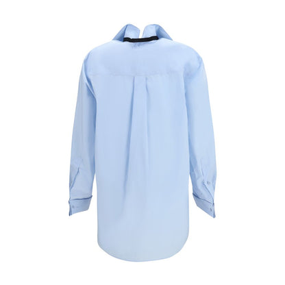Dress Shirt by ALAINPAUL for women in cotton blue features an polished silhouette, showcasing a sophisticated hooded high-collar neckline and detail for a truly polished finish.
