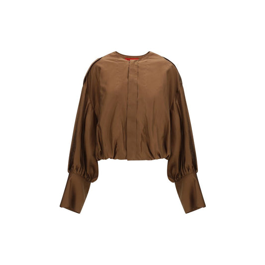 Blouse by The Latest for women in polyester brown, featuring a nuanced and nuanced crew neckline for a sophisticated finish.
