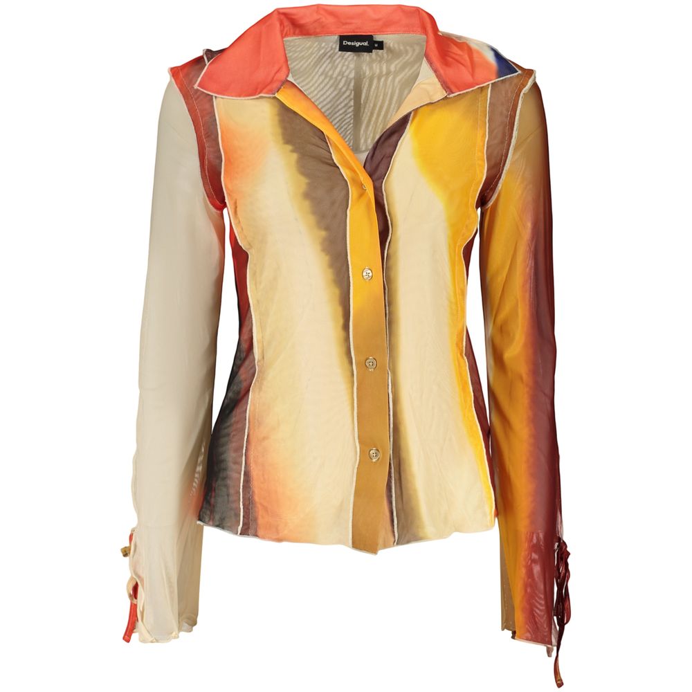 Shirt by Desigual for women in polyester beige & patterned features an architectural silhouette with a refined long-sleeve and elegant v-neck neckline for a architectural look.