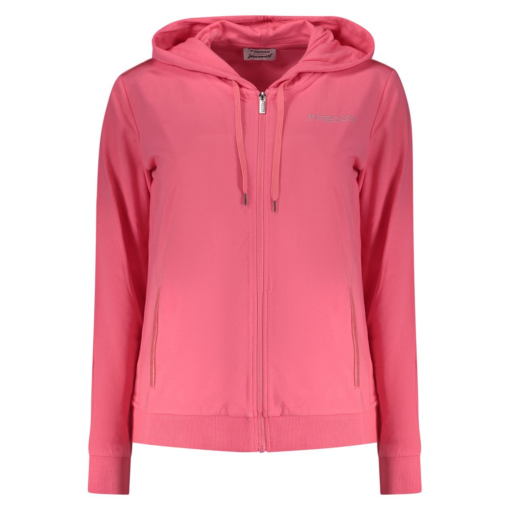 Hooded Sweatshirt Hoodie by Freddy for women in cotton pink features an avant-garde silhouette, showcasing a sophisticated hooded neckline and detail for a truly avant-garde finish.