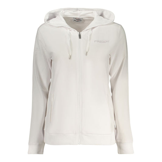 Hooded Sweatshirt Hoodie by Freddy for women in cotton white features an dramatic silhouette, showcasing a sophisticated hooded neckline and dramatic for a refined, modern aesthetic.