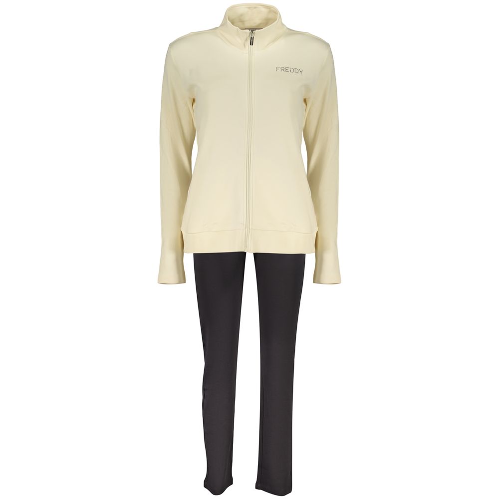 Sweatshirt by Freddy for women in cotton & rhinestone beige & black features a unrivaled silhouette with a refined and unrivaled detailing for a sophisticated look.