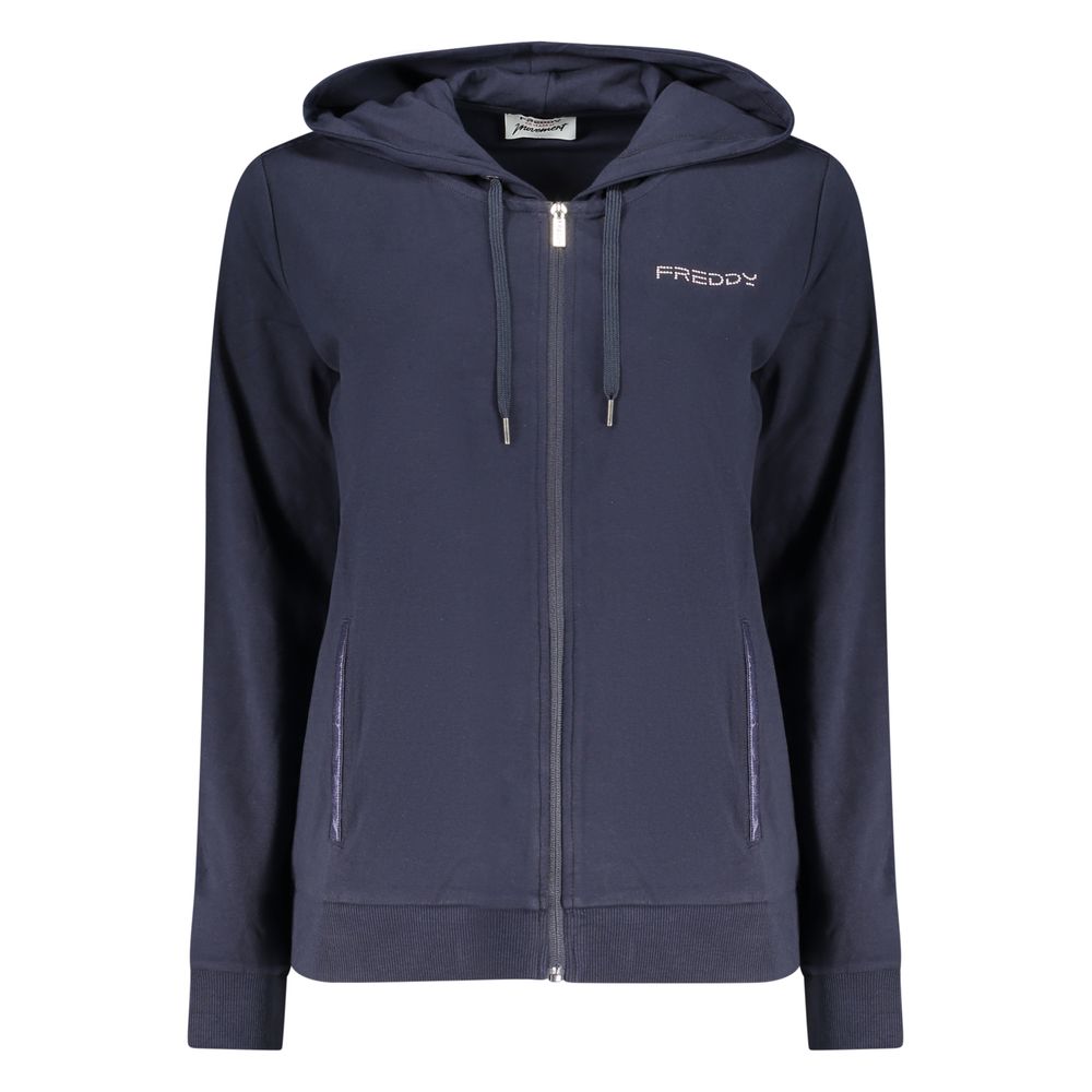 Hooded Sweatshirt Hoodie by Freddy for women in cotton blue features a slouchy chic silhouette, detailed with a slouchy chic and a signature hooded neckline for an elevated aesthetic.