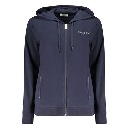 Hooded Sweatshirt Hoodie by Freddy for women in cotton blue features a slouchy chic silhouette, detailed with a slouchy chic and a signature hooded neckline for an elevated aesthetic.