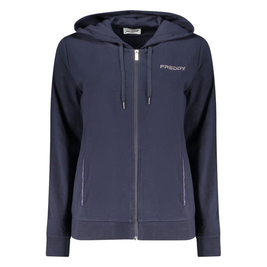 Hooded Sweatshirt Hoodie by Freddy for women in cotton blue features a slouchy chic silhouette, detailed with a slouchy chic and a signature hooded neckline for an elevated aesthetic.