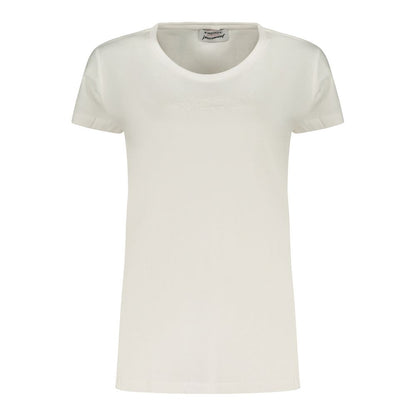 Activewear T-Shirt by Freddy for women in cotton white & print presents a kinetic silhouette, showcasing the kinetic and wide-neck neckline alongside functional for a premium, athletic look.