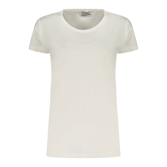 Activewear T-Shirt by Freddy for women in cotton white & print presents a kinetic silhouette, showcasing the kinetic and wide-neck neckline alongside functional for a premium, athletic look.