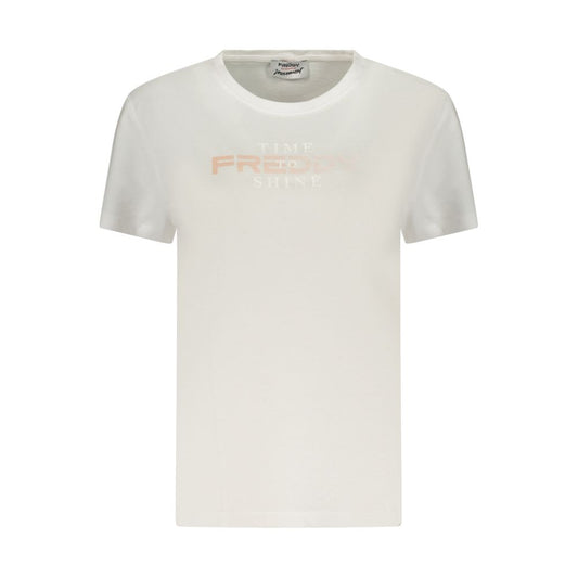 Activewear T-Shirt by Freddy for women in cotton white & print features a versatile silhouette, showcasing a versatile crew neckline and detailed with high-performance for a premium look.