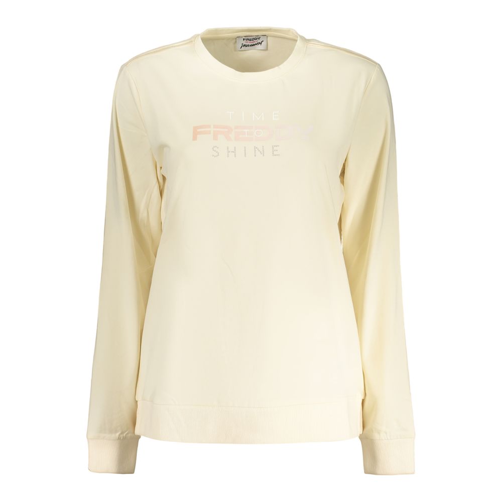 Activewear T-Shirt by Freddy for women in cotton beige & print features an athletic silhouette with long-sleeve sleeves and a crew neckline neckline, enhanced by high-performance .