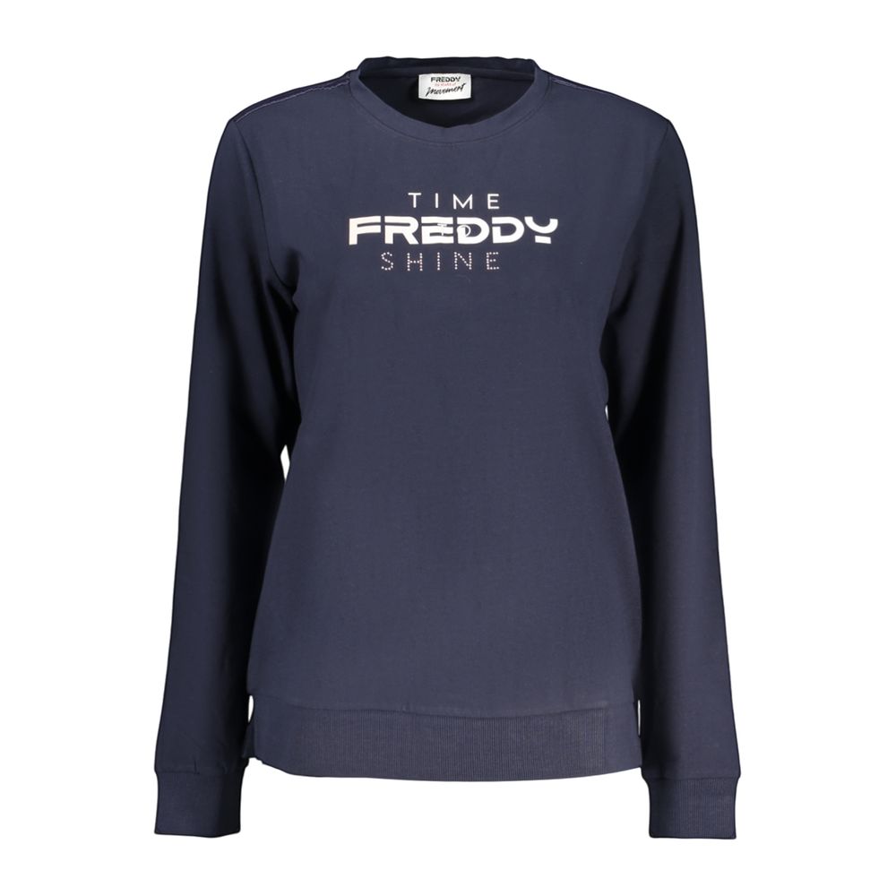 Activewear Sweatshirt by Freddy for women in cotton blue & print presents a dynamic silhouette, featuring a dynamic crew neckline and detailed with functional .
