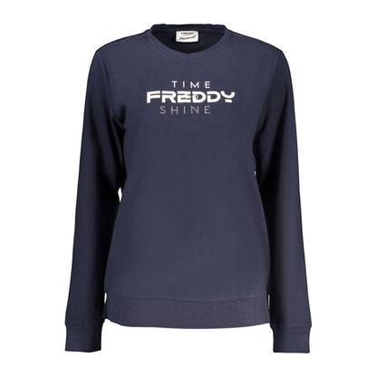Activewear Sweatshirt by Freddy for women in cotton blue & print presents a dynamic silhouette, featuring a dynamic crew neckline and detailed with functional .