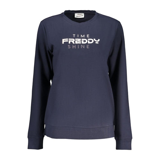 Activewear Sweatshirt by Freddy for women in cotton blue & print presents a dynamic silhouette, featuring a dynamic crew neckline and detailed with functional .