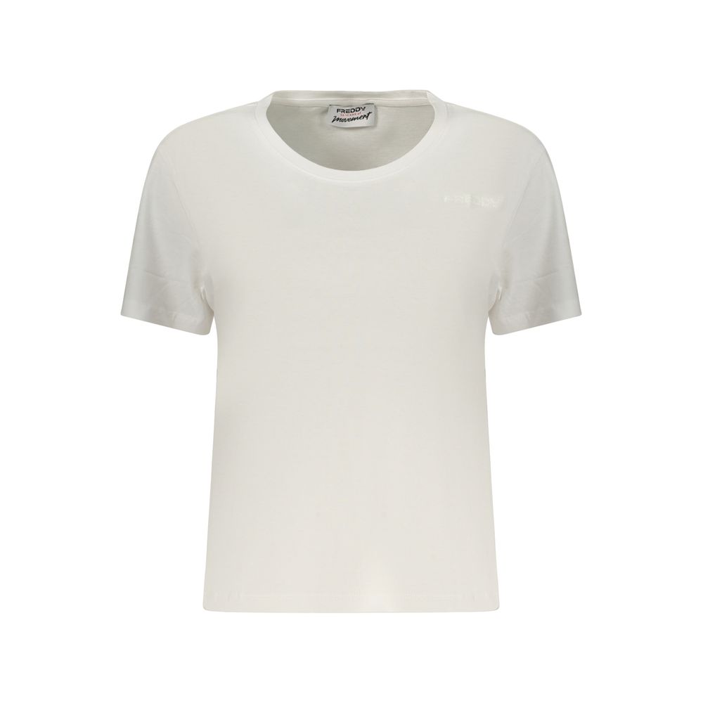 Activewear T-Shirt by Freddy for women in cotton white & print features a versatile silhouette, showcasing a versatile wide-neck neckline and detailed with high-performance for a premium look.
