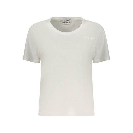 Activewear T-Shirt by Freddy for women in cotton white & print features a versatile silhouette, showcasing a versatile wide-neck neckline and detailed with high-performance for a premium look.