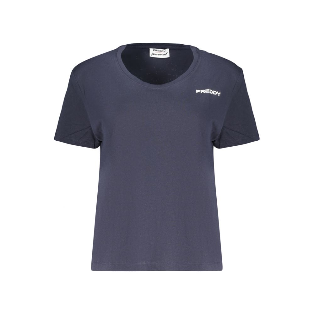 Activewear T-Shirt by Freddy for women in cotton blue & print features a dynamic silhouette with and wide-neck neckline enhanced by functional .