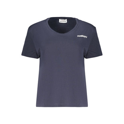 Activewear T-Shirt by Freddy for women in cotton blue & print features a dynamic silhouette with and wide-neck neckline enhanced by functional .