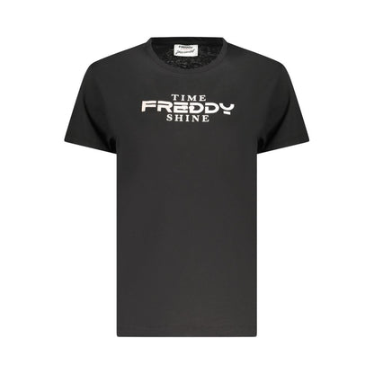 Activewear T-Shirt by Freddy for women in cotton black & print features a versatile silhouette, showcasing a versatile crew neckline and detailed with high-performance for a premium look.