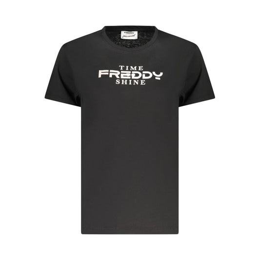 Activewear T-Shirt by Freddy for women in cotton black & print features a versatile silhouette, showcasing a versatile crew neckline and detailed with high-performance for a premium look.