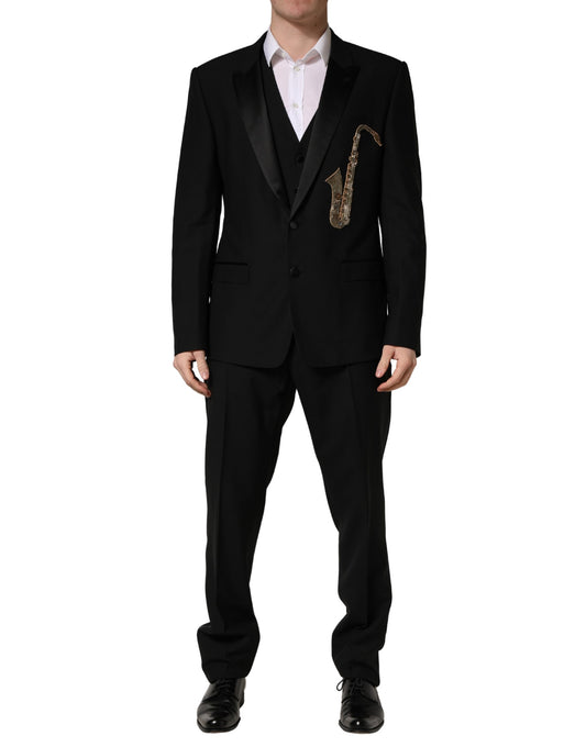 Pant Suit by Dolce & Gabbana for men in virgin wool silk polyester & viscose black presents a nuanced silhouette, showcasing a nuanced and nuanced slim for an elevated aesthetic.