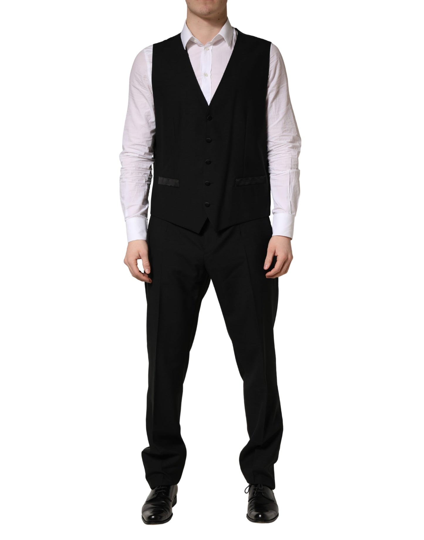 Dolce & Gabbana Black Wool Silk Saxophone Slim Fit 3Pc Suit