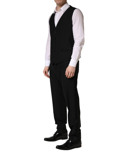 Dolce & Gabbana Black Wool Silk Saxophone Slim Fit 3Pc Suit