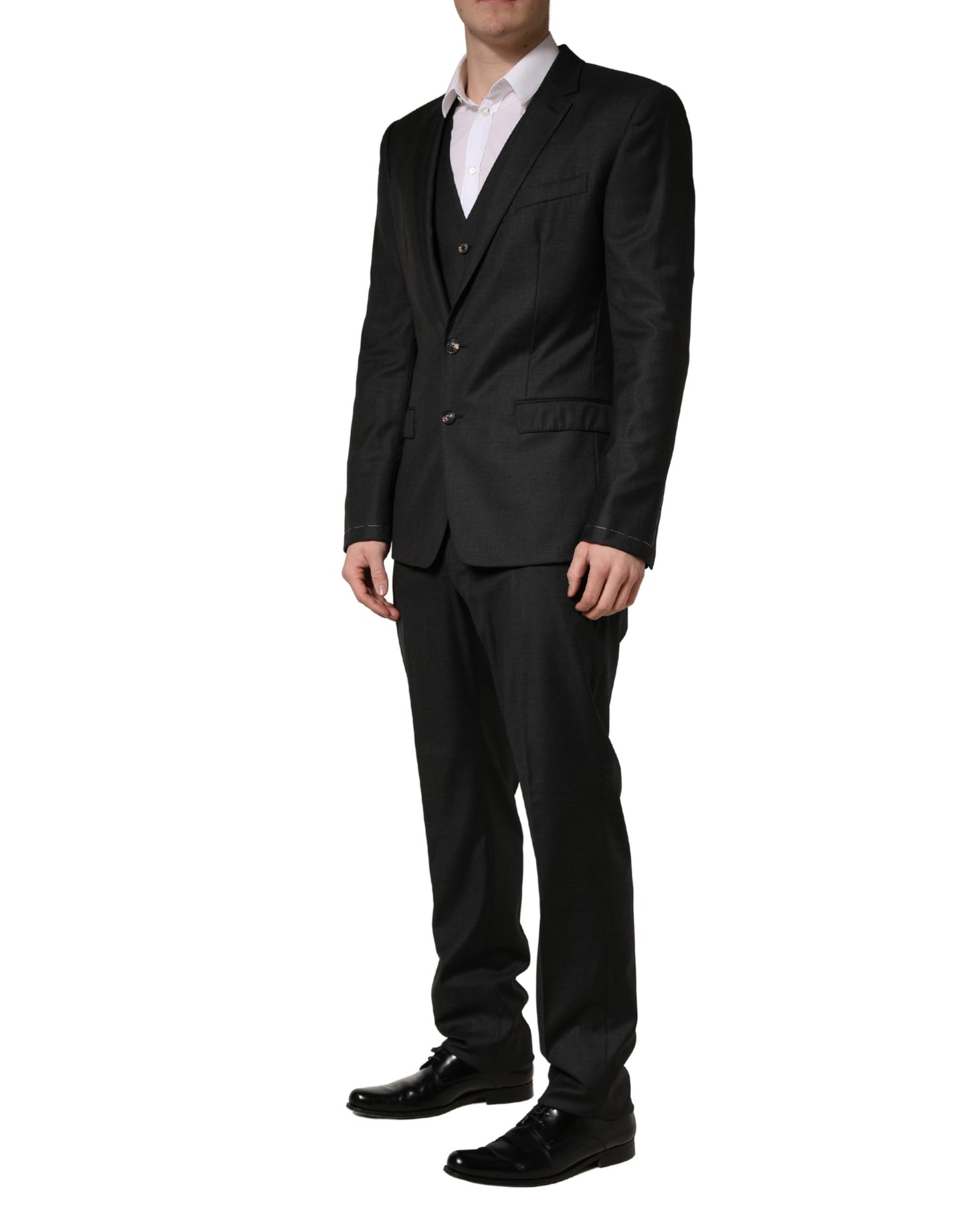 Dolce & Gabbana Black Wool Slim Fit Formal 3 Piece Men Suit
