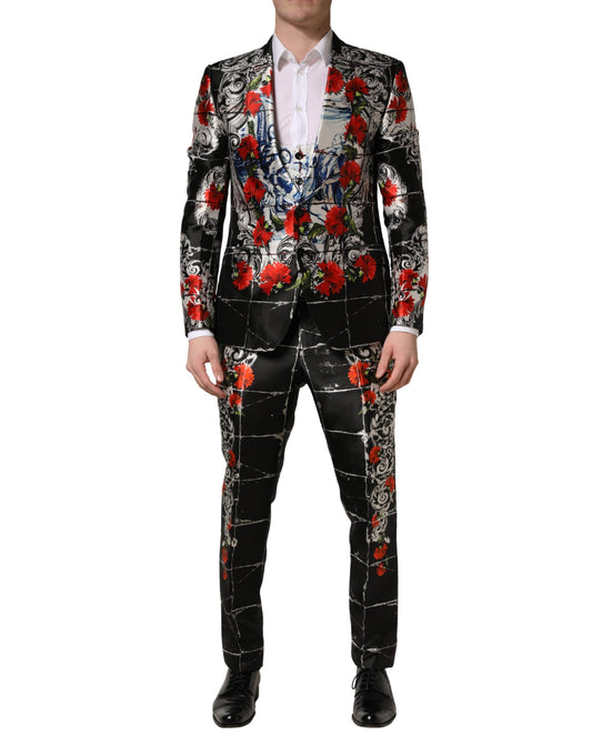 Pant Suit by Dolce & Gabbana for men in silk & viscose black & floral presents a nuanced silhouette, showcasing a nuanced and nuanced slim for an elevated aesthetic.