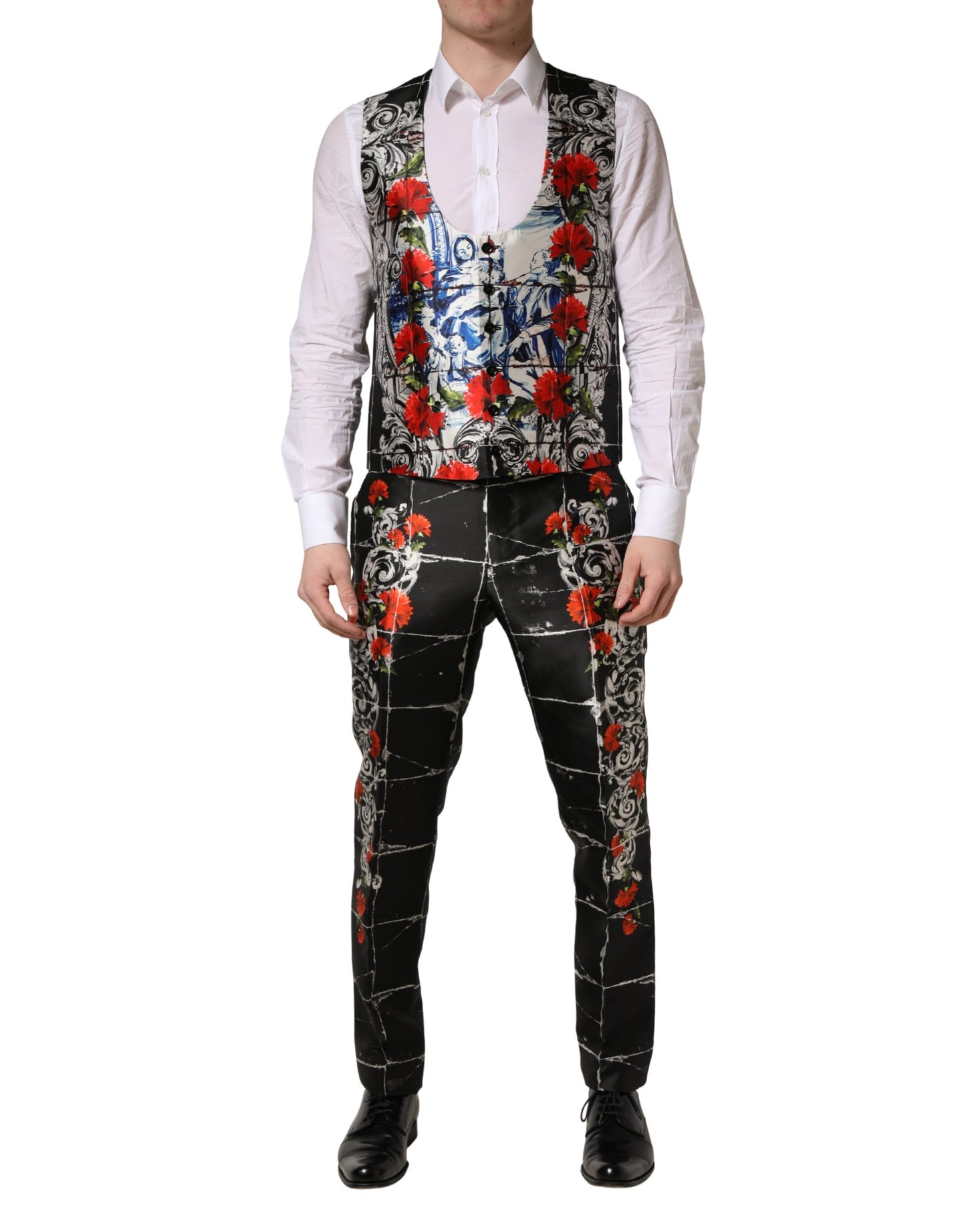 Dolce & Gabbana Black Floral 2 Buttons Formal 3 Piece Suit