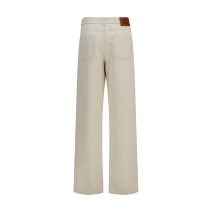 Jeans by Fendi for women in denim cotton beige & print features an sartorial straight-leg, regular-fit & wide and long with a cut for a sartorial finish.