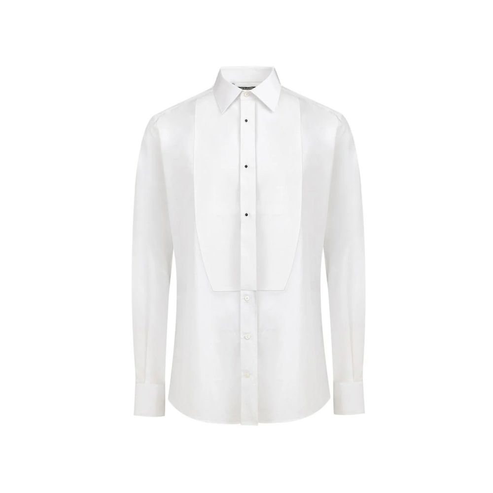 Dress Shirt by Dolce & Gabbana for men in cotton white features an architectural silhouette with a refined long-sleeve and elegant for a architectural look.