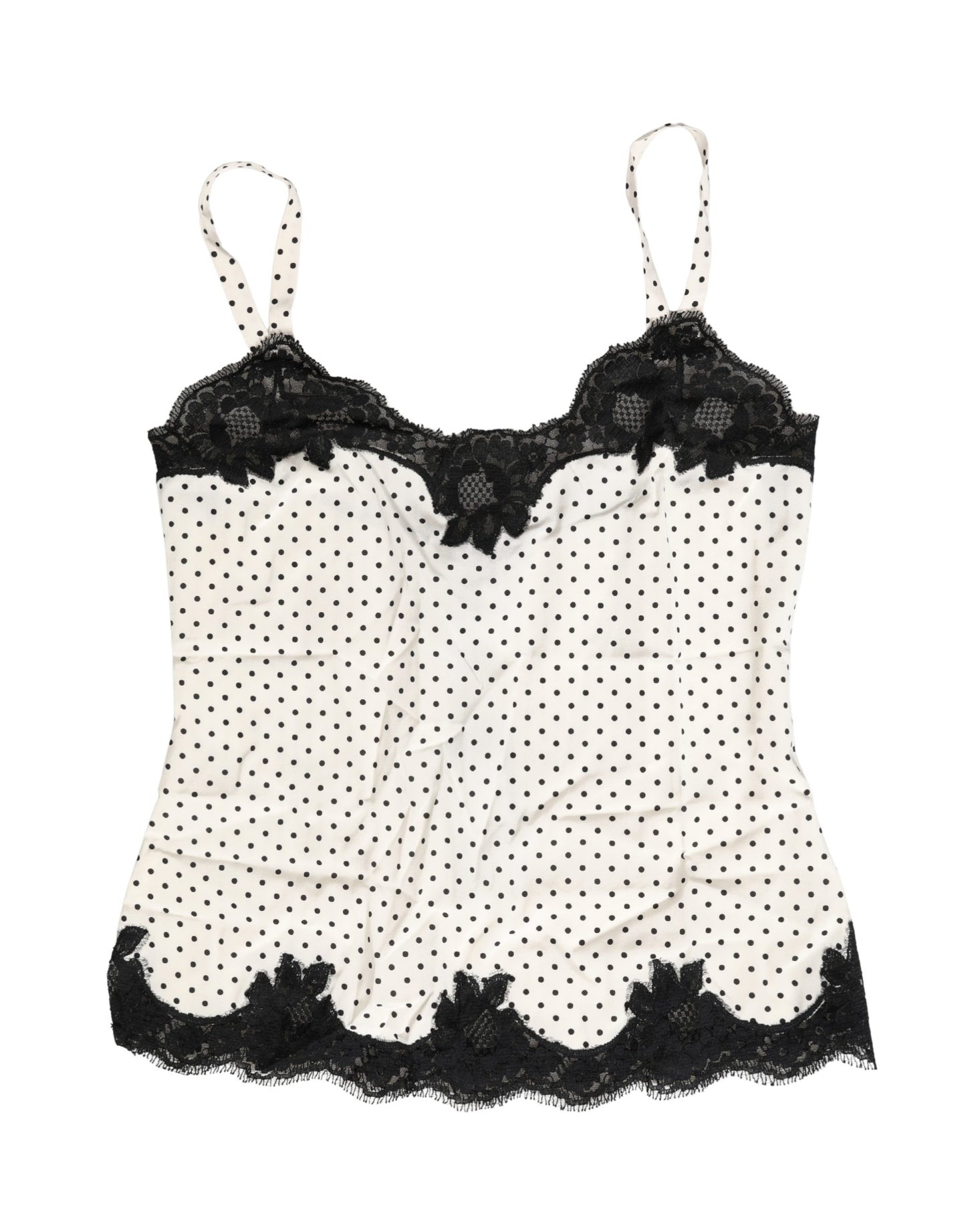 Dolce & Gabbana White Polka Dot Lace-Trimmed Camisole Top Underwear