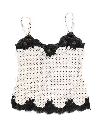 Dolce & Gabbana White Polka Dot Lace-Trimmed Camisole Top Underwear